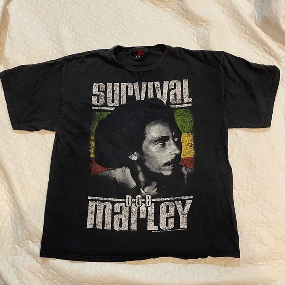 Zion Rootswear Bob Marley Survival Black T Shirt 2009 Mens Size Large Cotton Tee - Picture 1 of 8